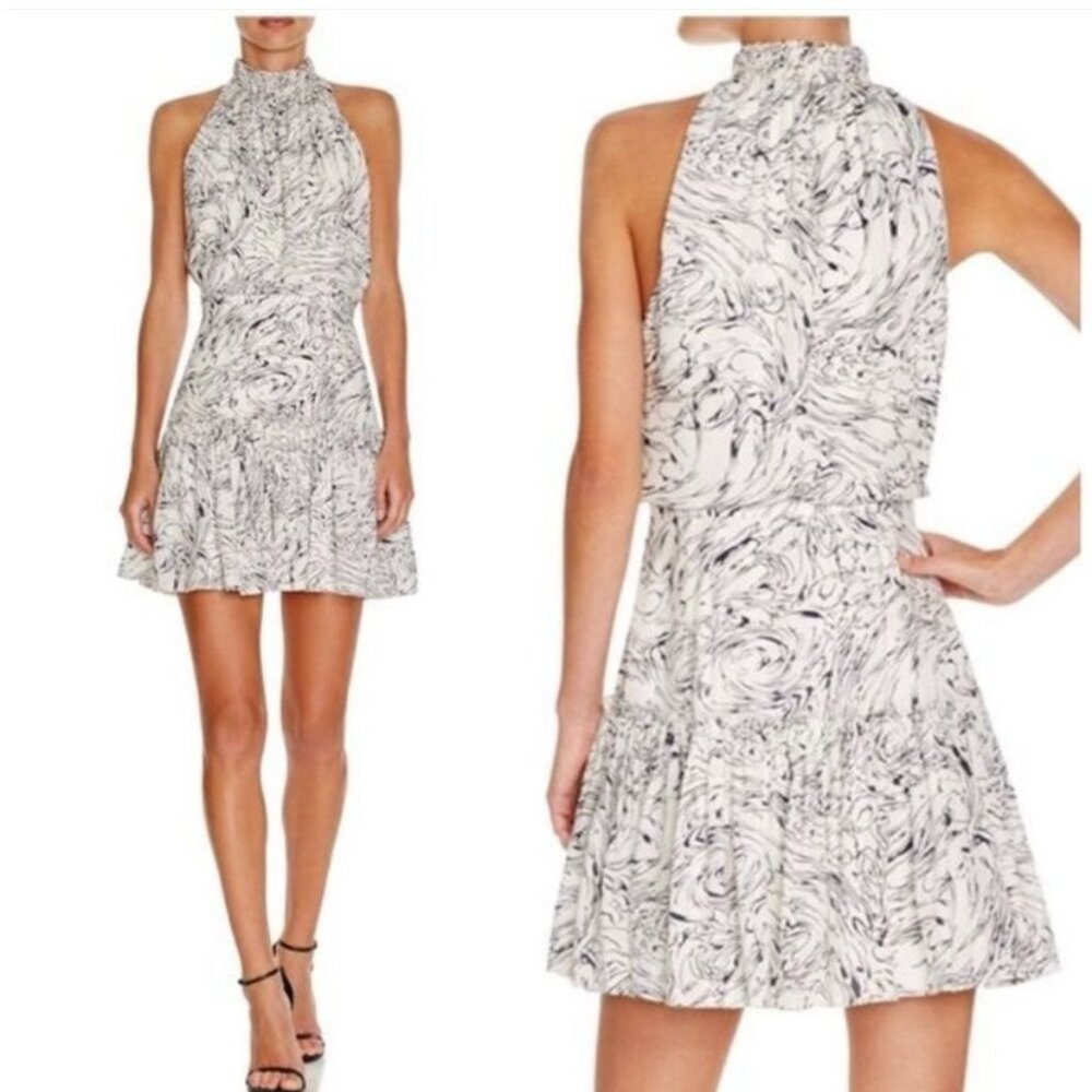 Elizabeth And James Wind Carlita Mini Halter Neck Printed Silk Dress